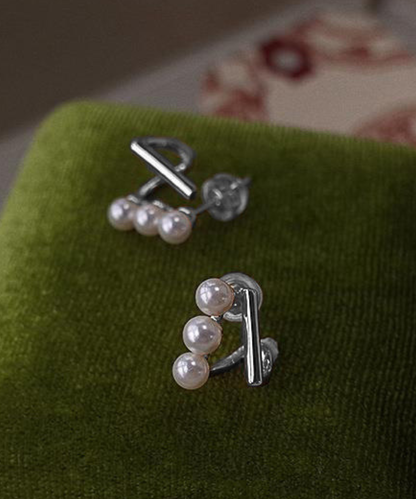 上品パール×バーライン ピアス